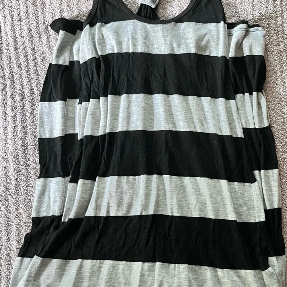 Lily Bleu Black and White Tank Top Swim Coverup Maxi Racerback Striped Dress